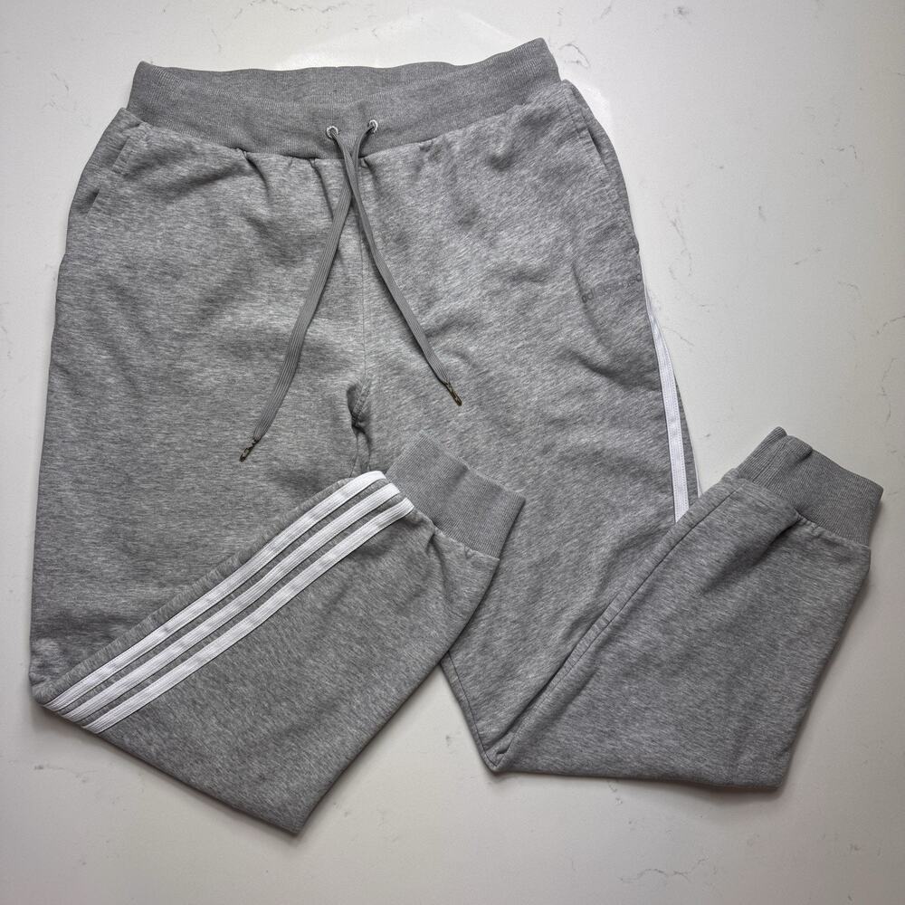 Adidas Neo Joggers Men’s Large Slim Fit Gray White 3-Stripe Fleece Sweatpants